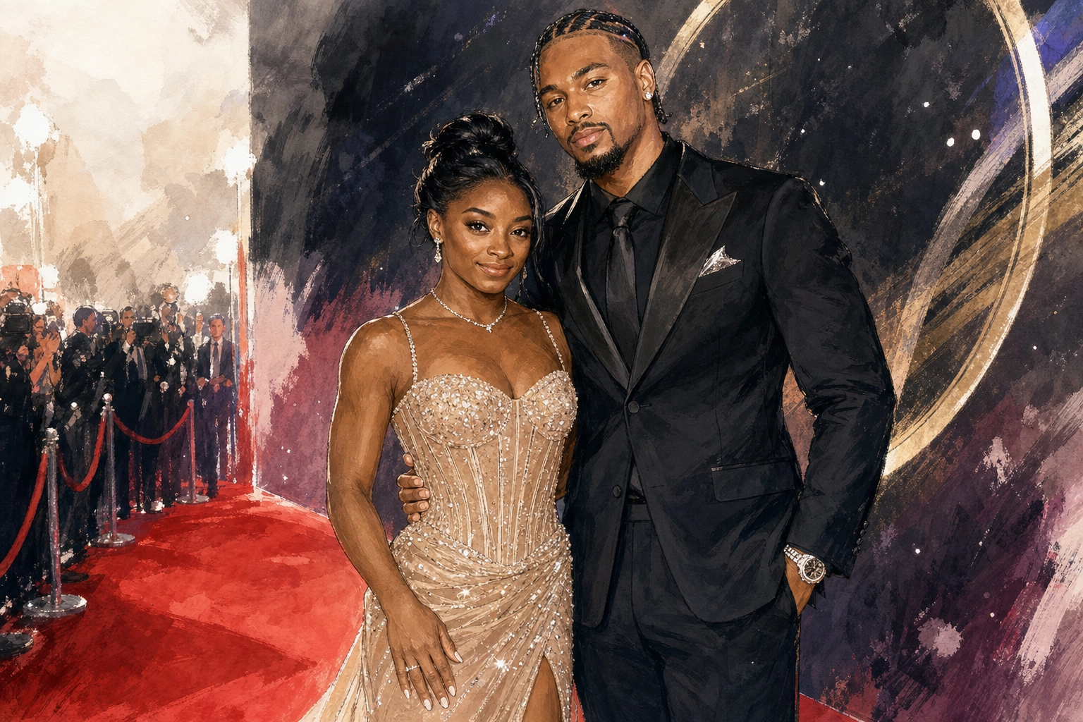 Simone Biles Ghi Điểm Tuyệt Đối Với Váy Champagne Lấp Lánh Cùng Chồng Yêu Jonathan Owens!