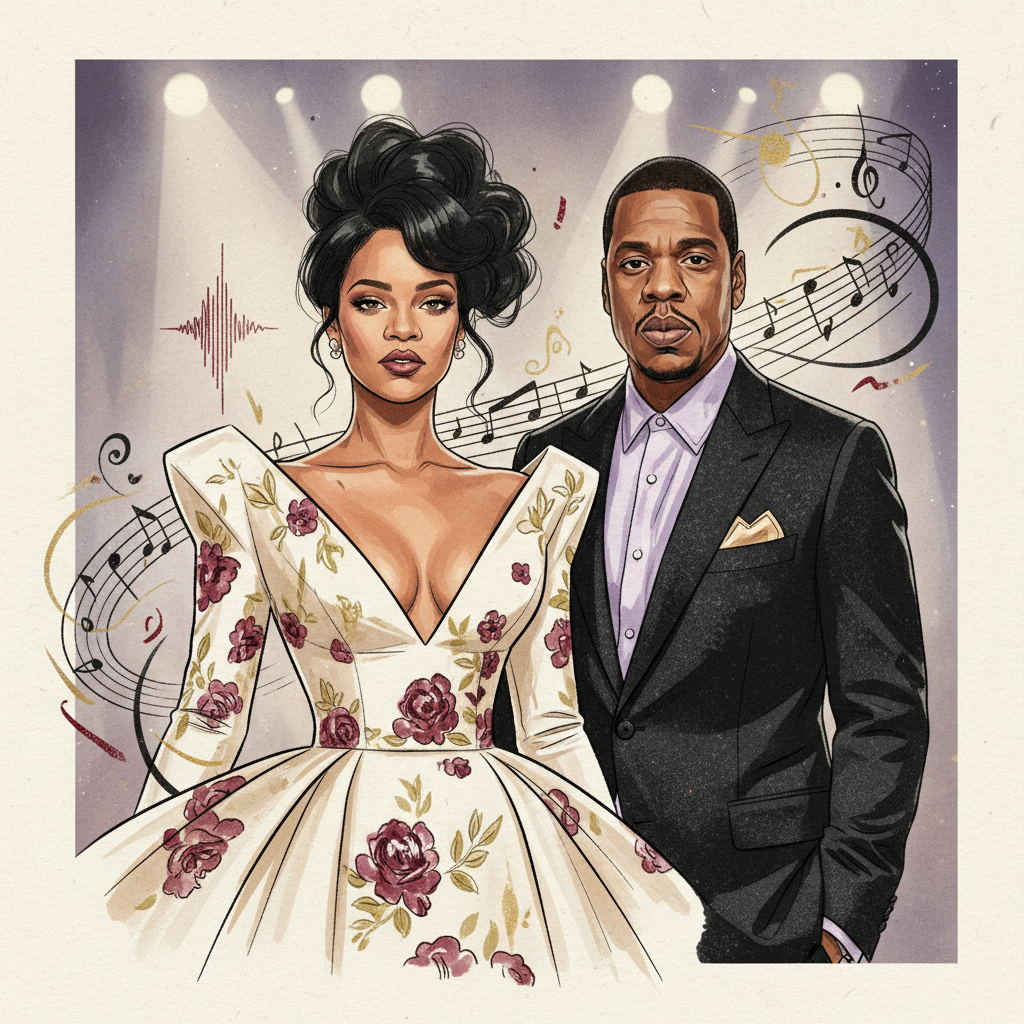 Tranh minh họa số phong cách tạp chí về Jay-Z và Rihanna