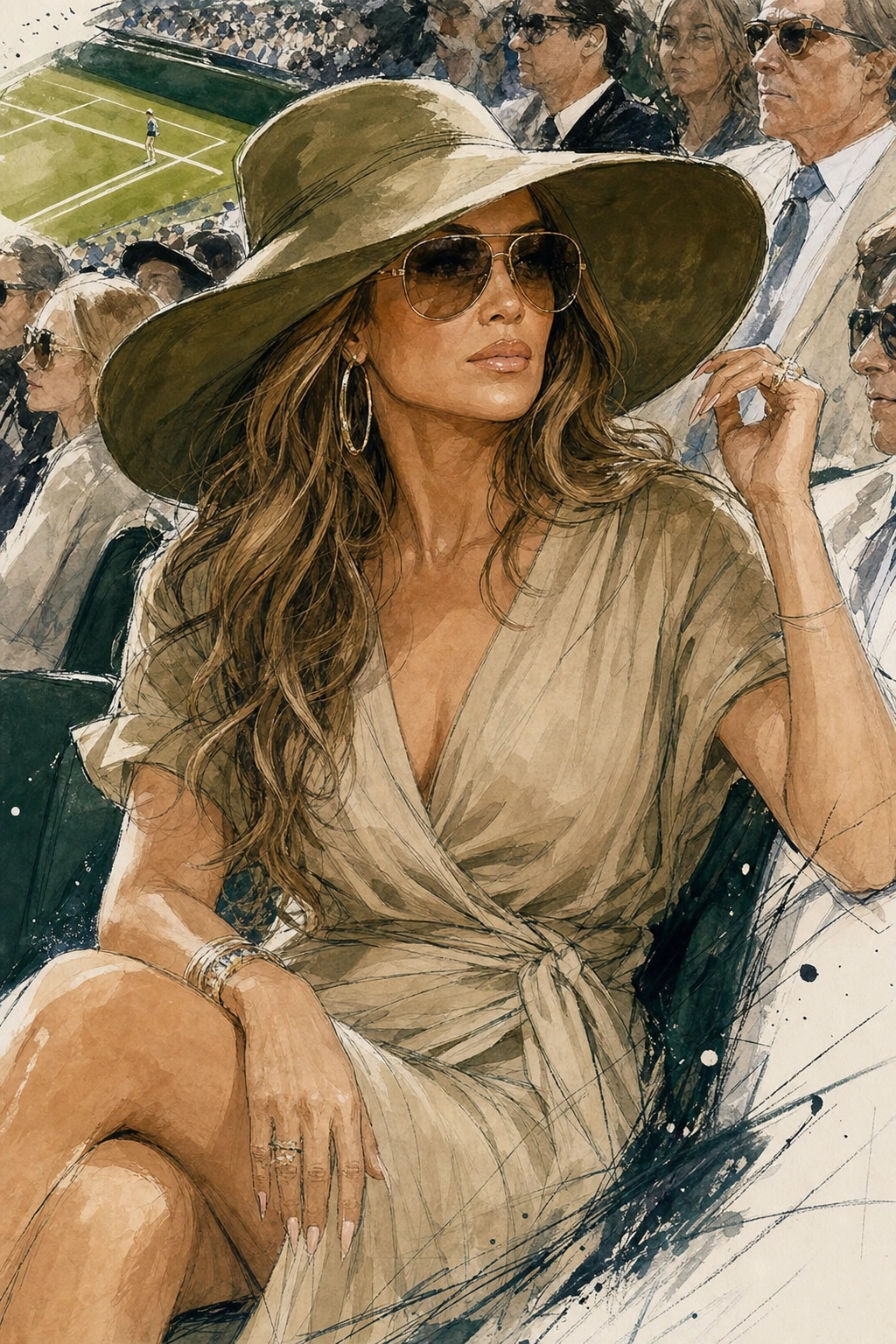 J.Lo đội chiếc mũ lớn mà vẫn sang: Wimbledon bỗng hóa sàn diễn thời trang
