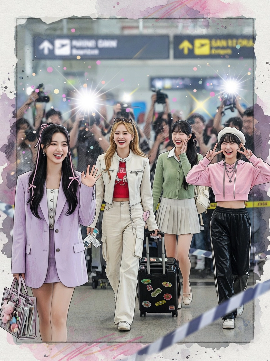 LE SSERAFIM Gây Sốt Sân Bay, Nhan Sắc Nổi Bật Dù Thiếu Vắng Thành Viên Kim Chae-won!