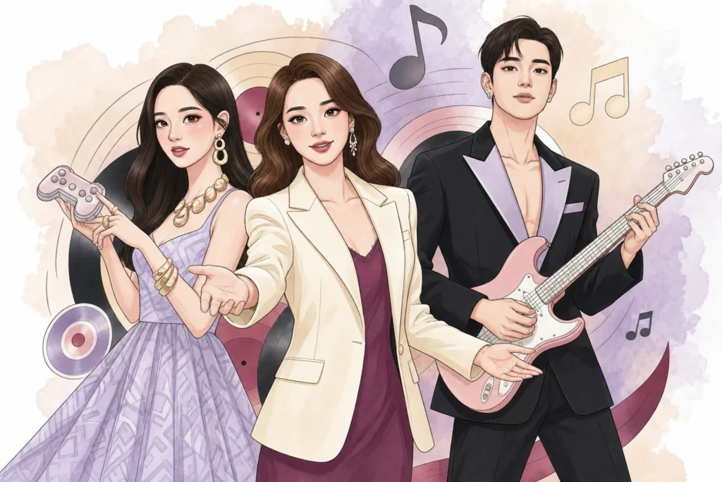 Tranh minh họa số phong cách tạp chí về Sunmi, Tiffany Young và Leo