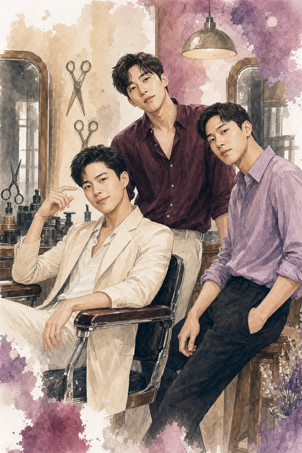 Minh họa phong cách tạp chí về dàn nghệ sĩ của The Village Barber mùa hai.